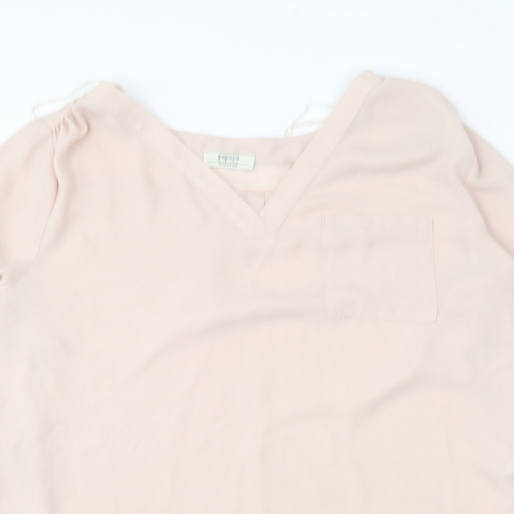 Papaya Womens Beige Polyester Basic Blouse Size 16 V-Neck