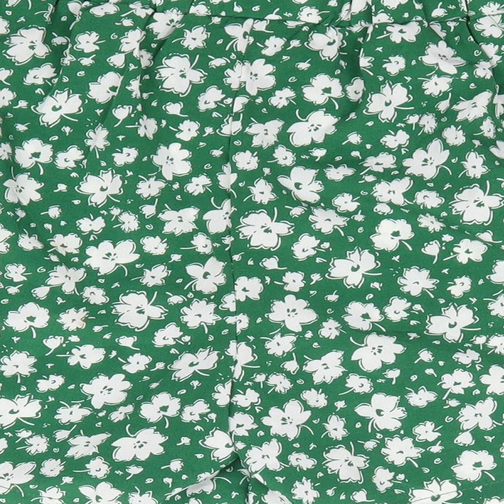 SheIn Girls Green Floral Polyester Mom Shorts Size 12 Years Regular Zip