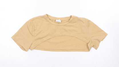 SheIn Girls Beige Polyester Cropped T-Shirt Size 12 Years Crew Neck Pullover