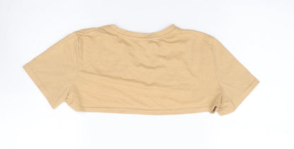 SheIn Girls Beige Polyester Cropped T-Shirt Size 12 Years Crew Neck Pullover