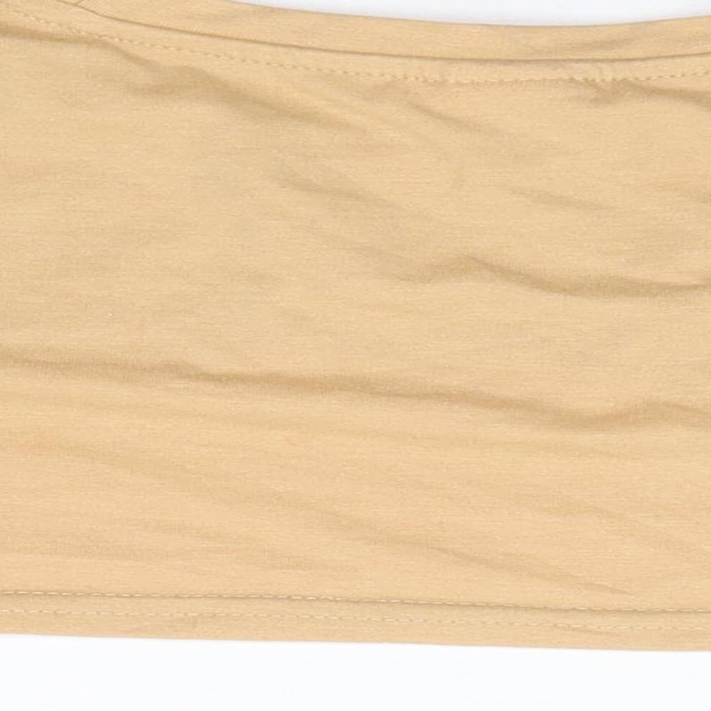 SheIn Girls Beige Polyester Cropped T-Shirt Size 12 Years Crew Neck Pullover