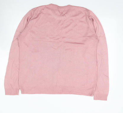Akal Collection Womens Pink Crew Neck Floral Acrylic Pullover Jumper Size L
