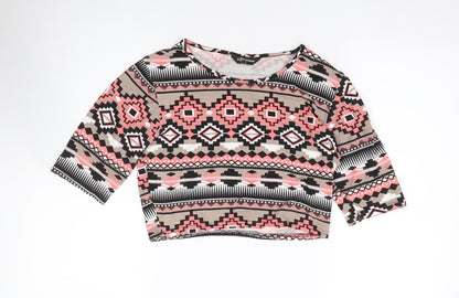 Womens UK Size L Internationale Multicoloured Cropped T-Shirt