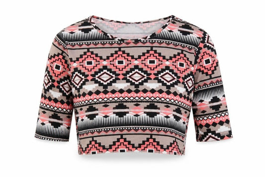 Womens UK Size L Internationale Multicoloured Cropped T-Shirt