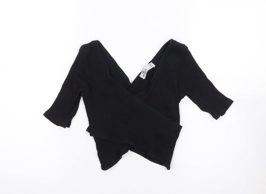 Womens UK Size XS Hollister Black Cropped T-Shirt