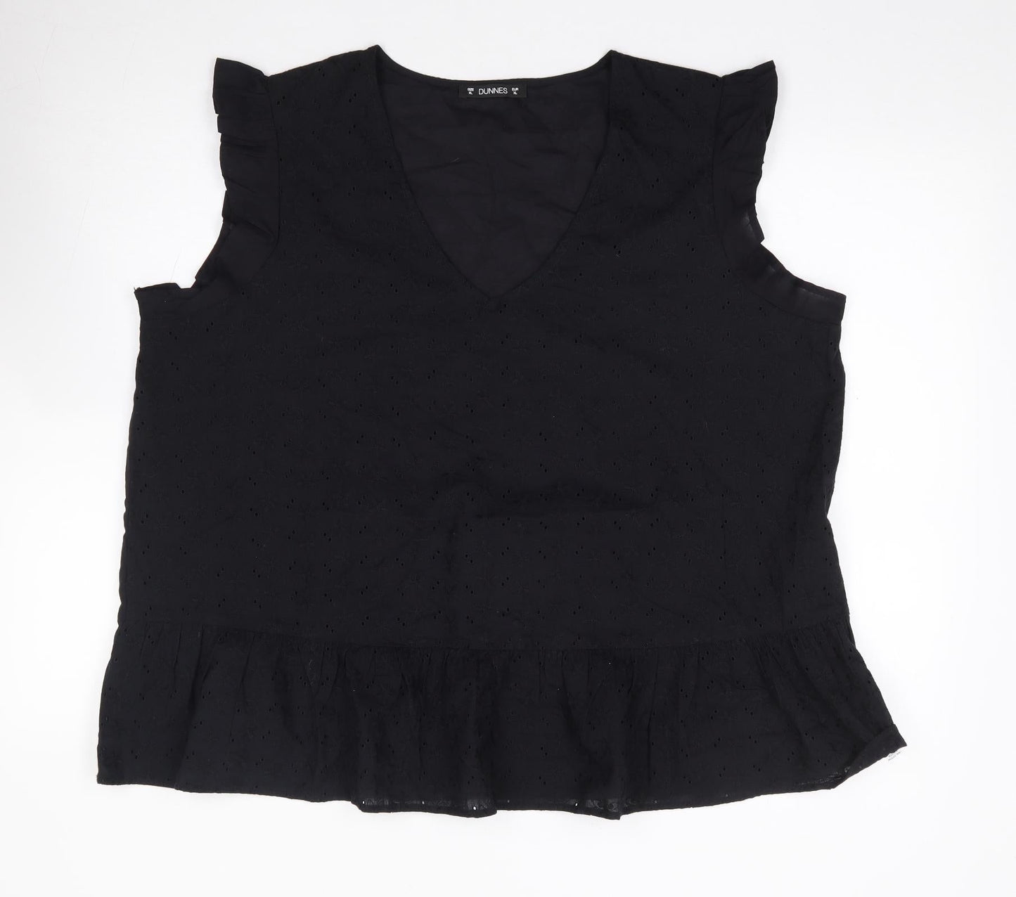 Dunnes Womens Black 100% Cotton Jersey Blouse Size XL V-Neck