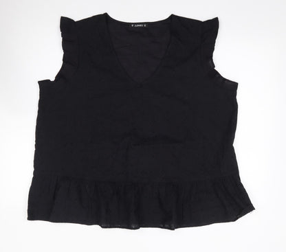 Dunnes Womens Black 100% Cotton Jersey Blouse Size XL V-Neck