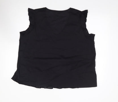 Dunnes Womens Black 100% Cotton Jersey Blouse Size XL V-Neck