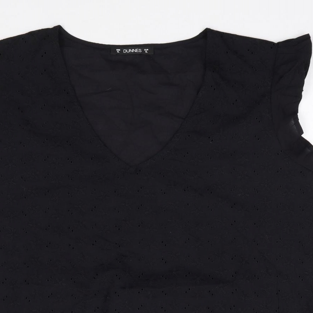 Dunnes Womens Black 100% Cotton Jersey Blouse Size XL V-Neck