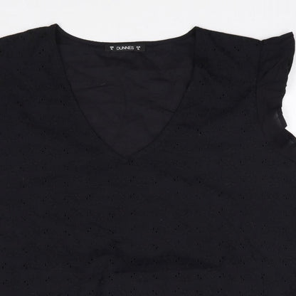 Dunnes Womens Black 100% Cotton Jersey Blouse Size XL V-Neck