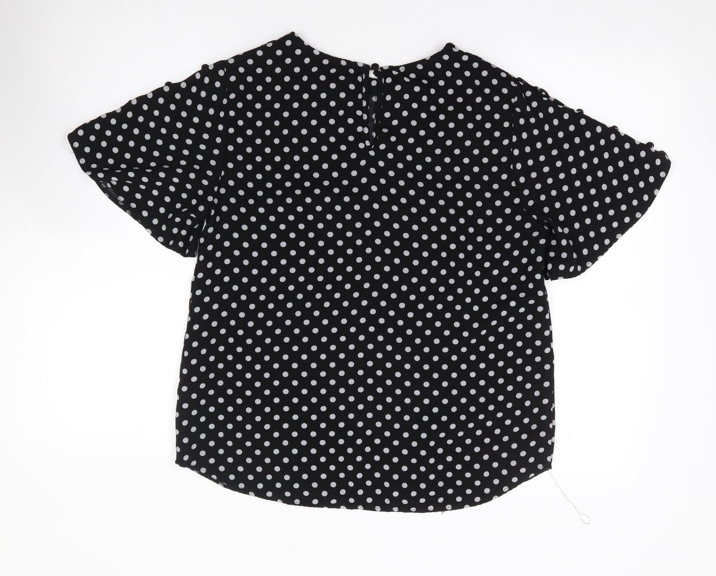 Papaya Womens Black Polka Dot Polyester Jersey Blouse Size 12 Round Neck