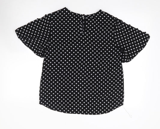 Papaya Womens Black Polka Dot Polyester Jersey Blouse Size 12 Round Neck