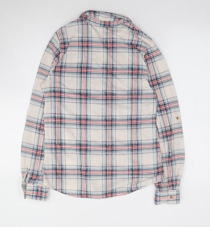 Passport Womens Ivory Plaid Polyester Jersey Button-Up Size S Collared