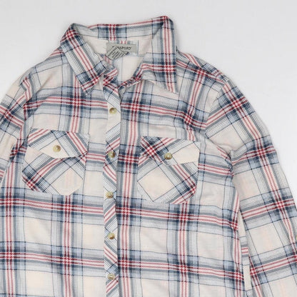 Passport Womens Ivory Plaid Polyester Jersey Button-Up Size S Collared
