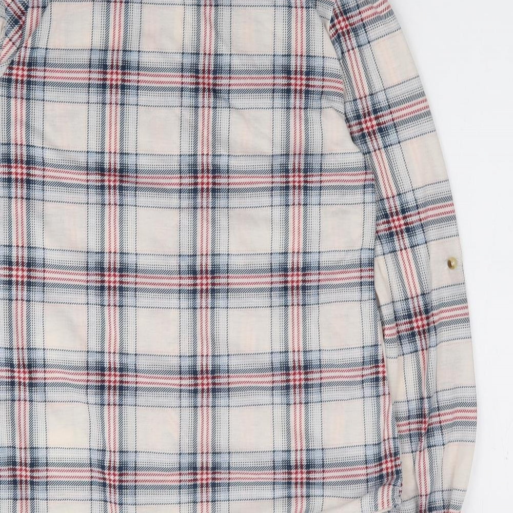 Passport Womens Ivory Plaid Polyester Jersey Button-Up Size S Collared