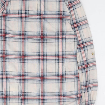 Passport Womens Ivory Plaid Polyester Jersey Button-Up Size S Collared