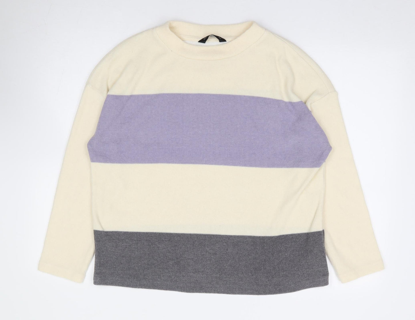 F&F Womens Multicoloured Round Neck Striped Polyester Pullover Jumper Size M