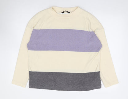 F&F Womens Multicoloured Round Neck Striped Polyester Pullover Jumper Size M