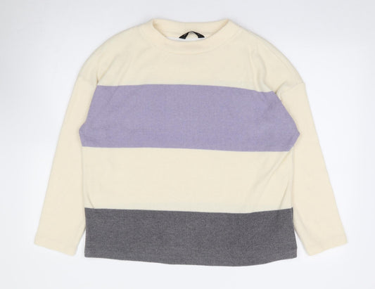 F&F Womens Multicoloured Round Neck Striped Polyester Pullover Jumper Size M