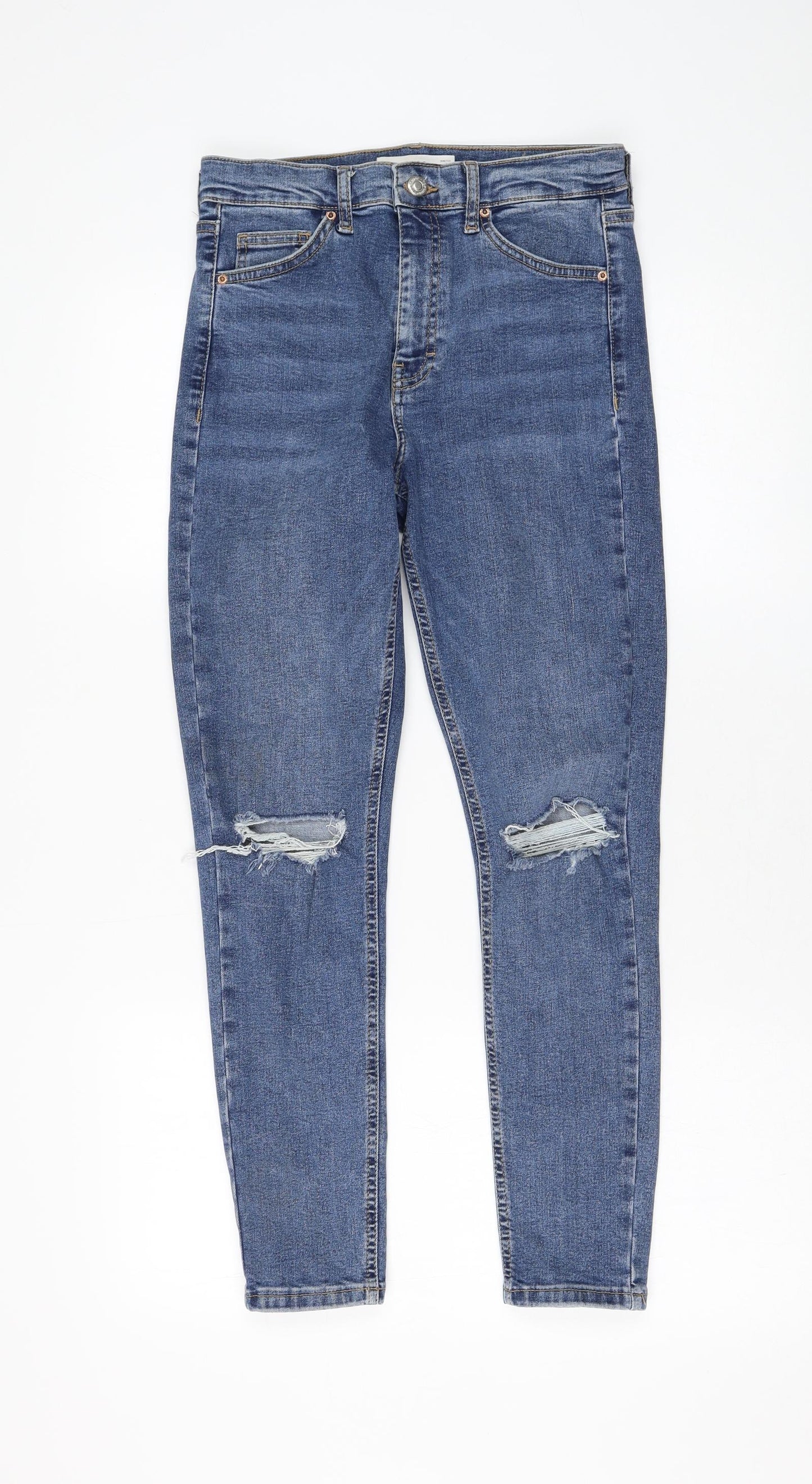 Topshop Womens Blue Cotton Skinny Jeans Size 28 in L30 in Regular Zip