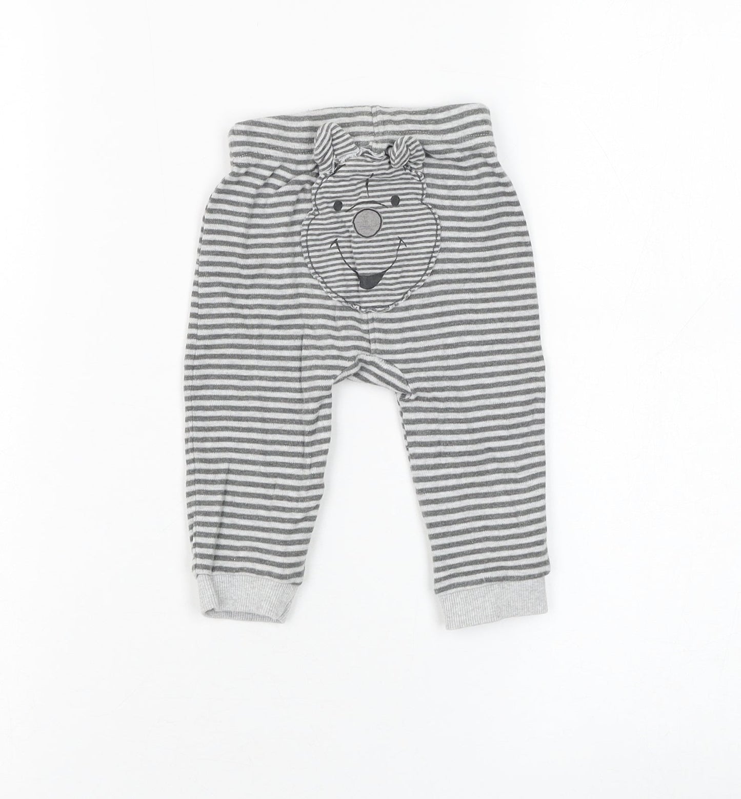 George Boys Grey Striped Cotton Jogger Trousers Size 6-9 Months Pullover - Winnie The Pooh