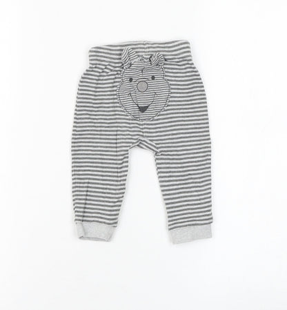 George Boys Grey Striped Cotton Jogger Trousers Size 6-9 Months Pullover - Winnie The Pooh