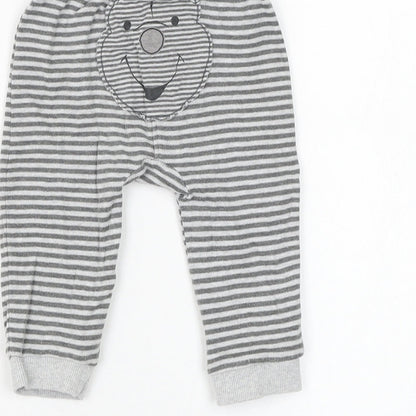 George Boys Grey Striped Cotton Jogger Trousers Size 6-9 Months Pullover - Winnie The Pooh