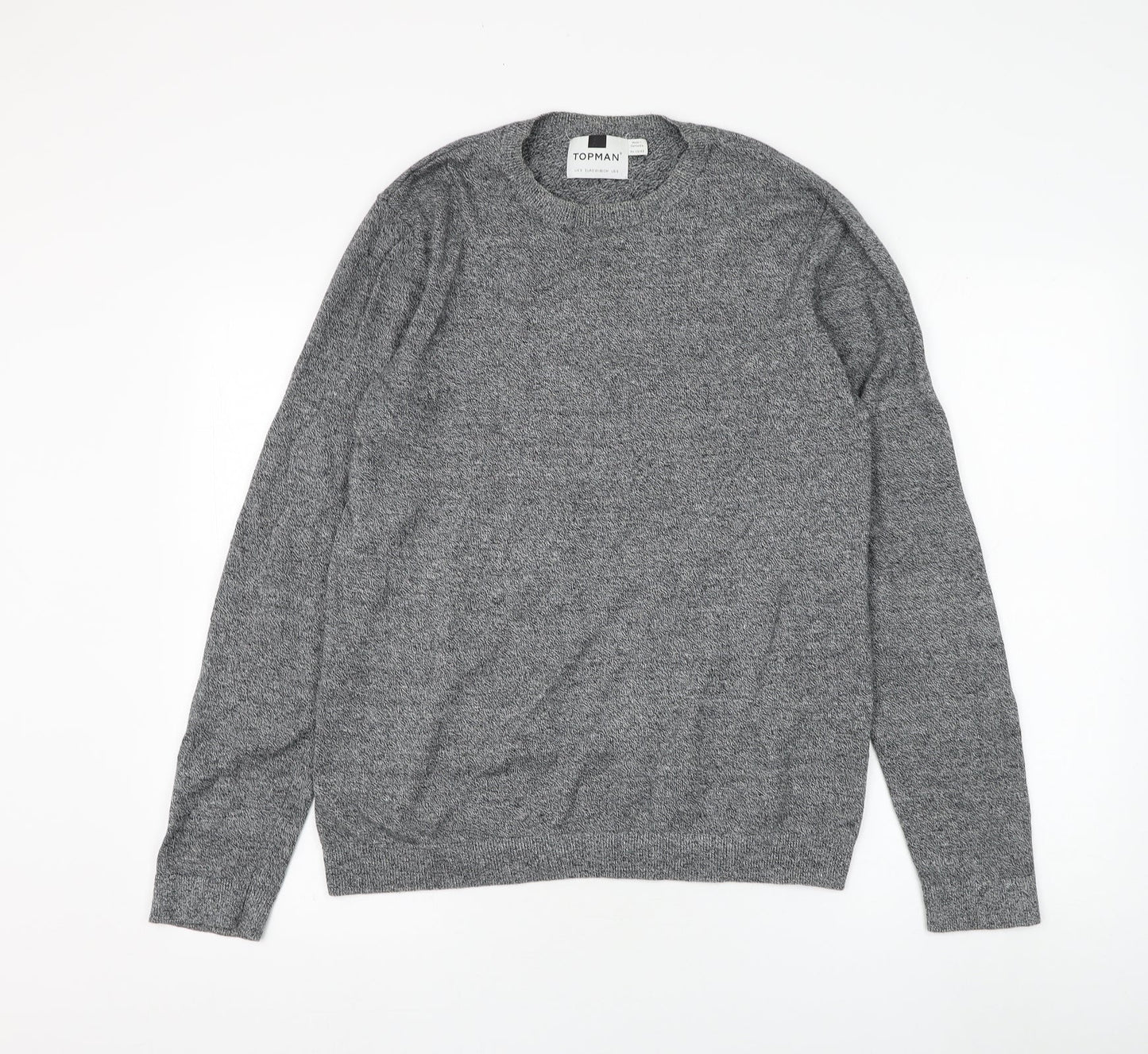 Topman Mens Grey Round Neck Cotton Pullover Jumper Size S