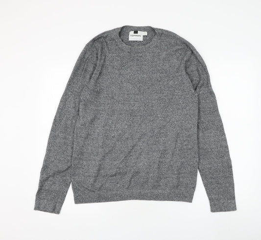 Topman Mens Grey Round Neck Cotton Pullover Jumper Size S