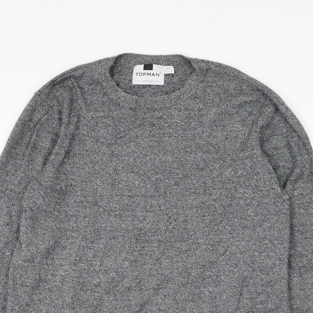 Topman Mens Grey Round Neck Cotton Pullover Jumper Size S