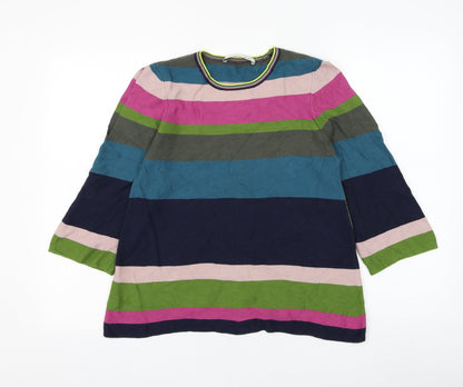 Oui Womens Blue Round Neck Striped Viscose Pullover Jumper Size 8
