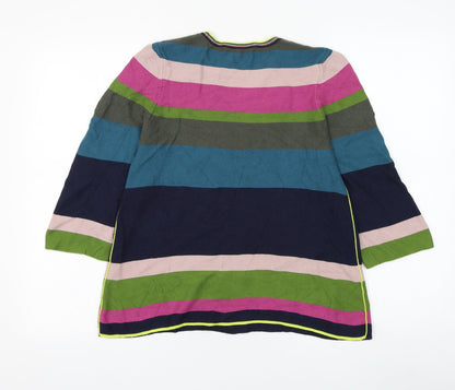 Oui Womens Blue Round Neck Striped Viscose Pullover Jumper Size 8