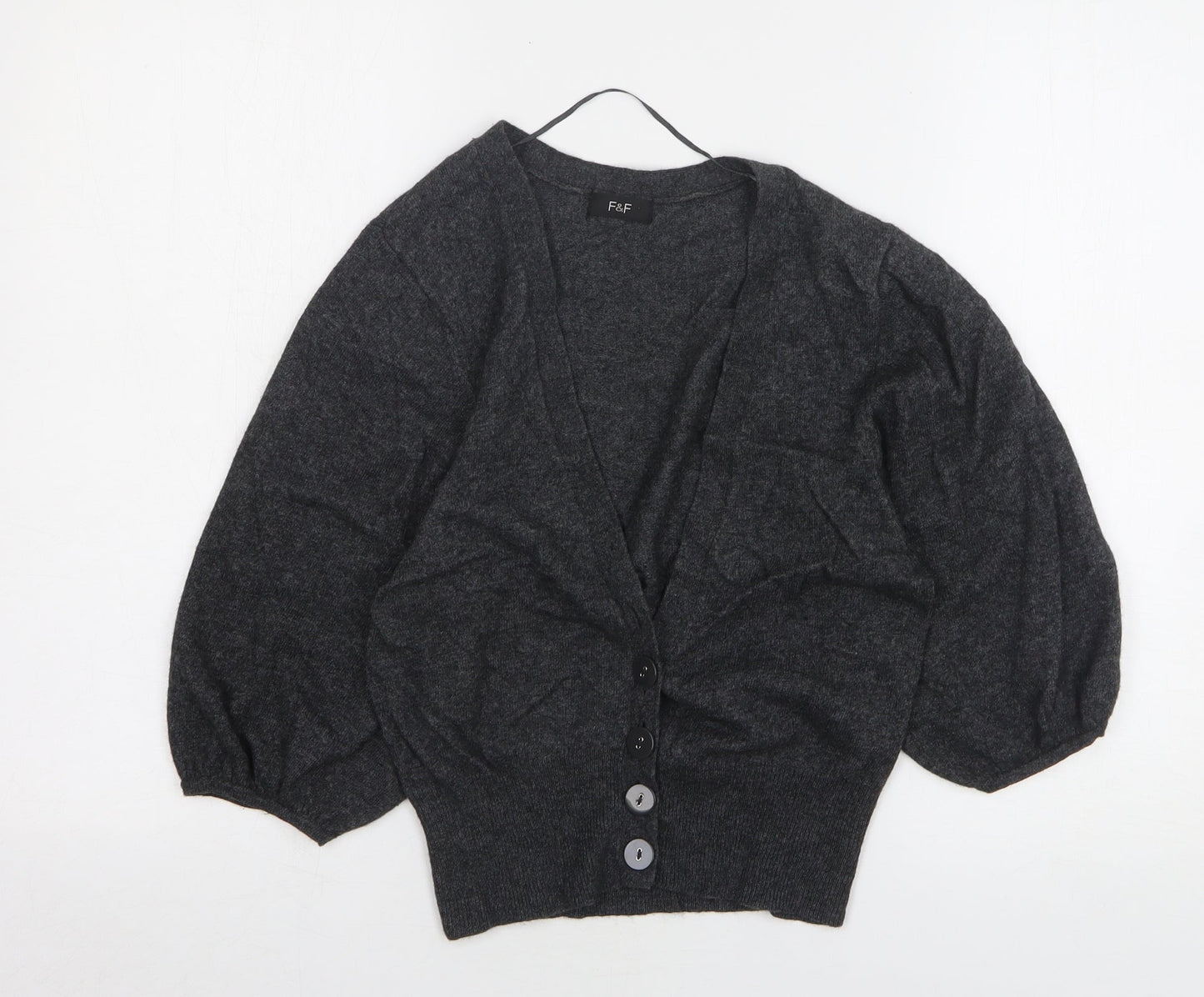 F&F Womens Grey V-Neck Viscose Cardigan Jumper Size 8