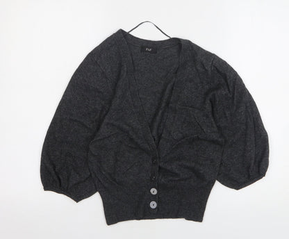 F&F Womens Grey V-Neck Viscose Cardigan Jumper Size 8