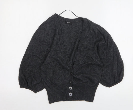 F&F Womens Grey V-Neck Viscose Cardigan Jumper Size 8