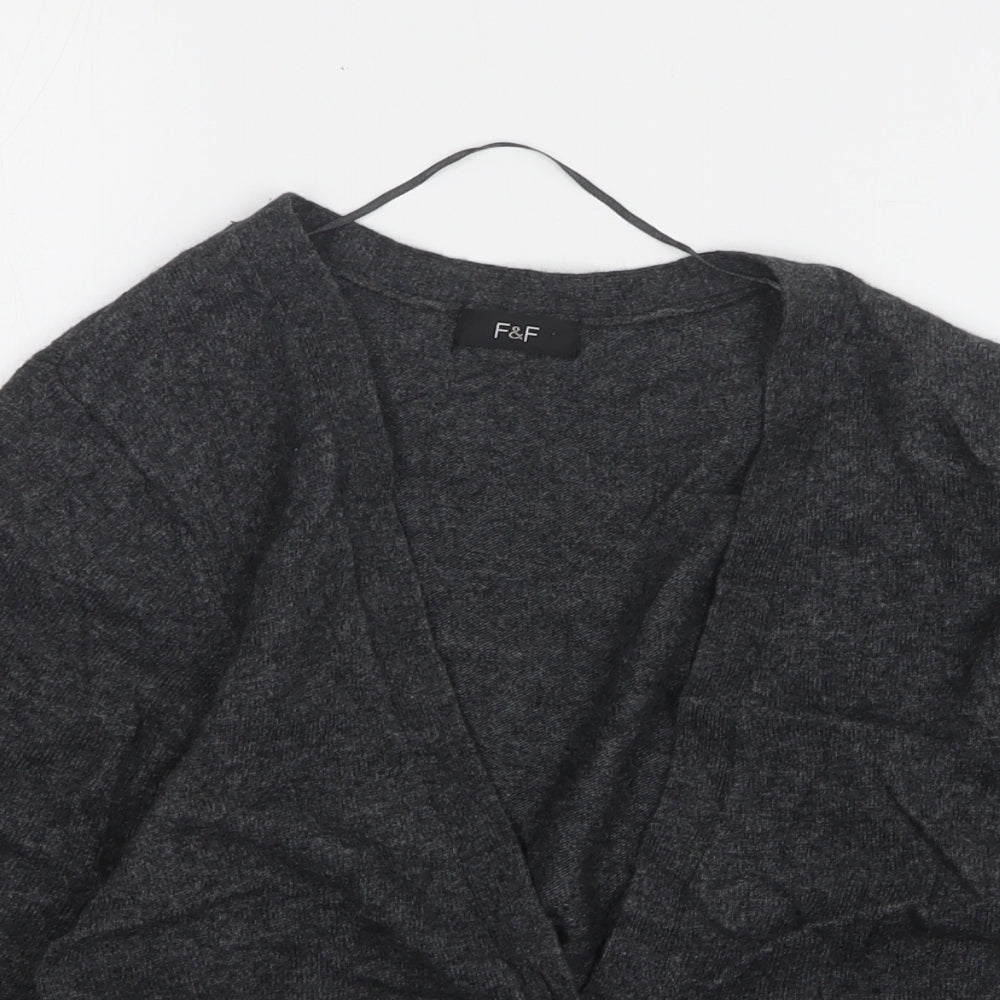 F&F Womens Grey V-Neck Viscose Cardigan Jumper Size 8