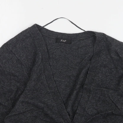 F&F Womens Grey V-Neck Viscose Cardigan Jumper Size 8