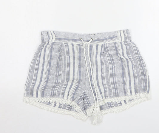 Atmosphere Womens Blue Striped Cotton Hot Pants Shorts Size 12 L4 in Regular