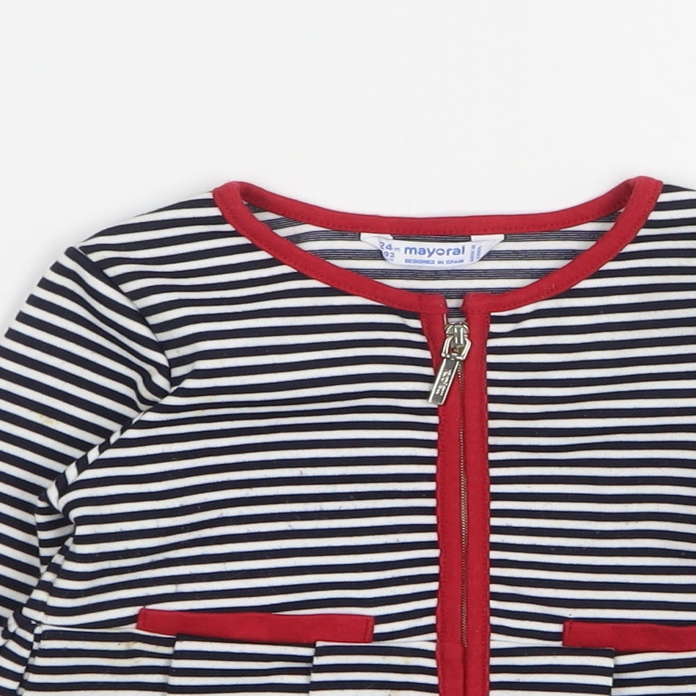 Mayoral Girls Blue Striped Jacket Size 24 Months