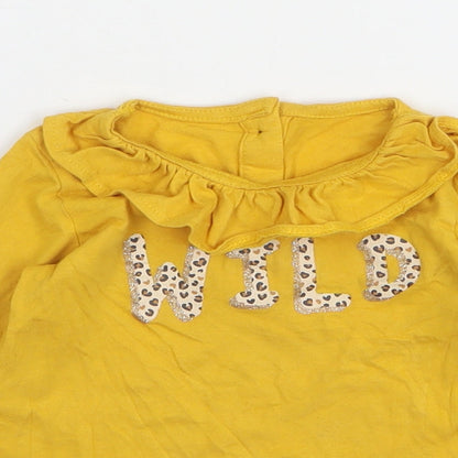 Dunnes Stores Girls Yellow Cotton Basic T-Shirt Size 12-18 Months Round Neck