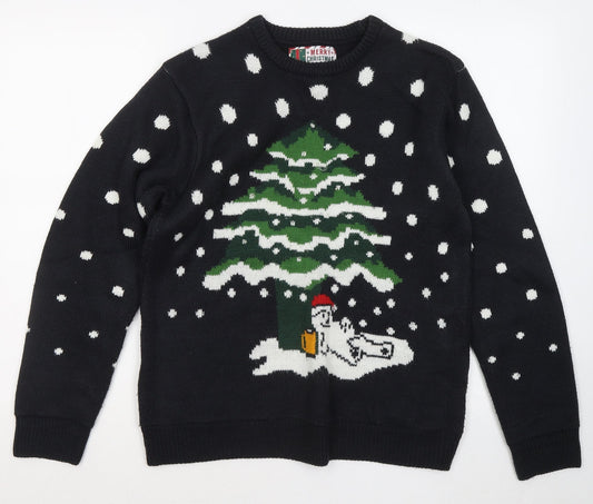 Cedar Wood State Mens Blue Round Neck Geometric Acrylic Pullover Jumper Size S - Christmas jumper