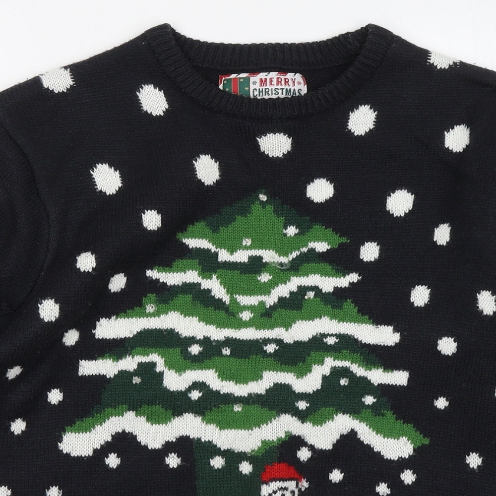 Cedar Wood State Mens Blue Round Neck Geometric Acrylic Pullover Jumper Size S - Christmas jumper