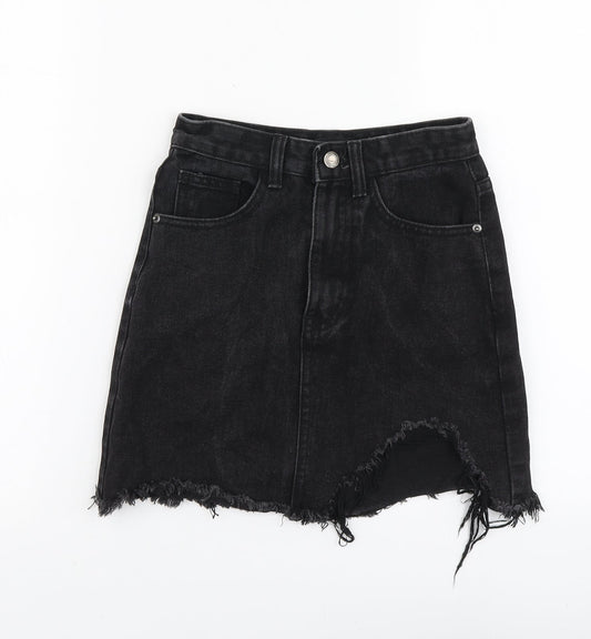 PRETTYLITTLETHING Womens Black Cotton Mini Skirt Size 30