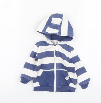 F&F Boys Blue Striped Cotton Full Zip Jumper Size 3-6 Months