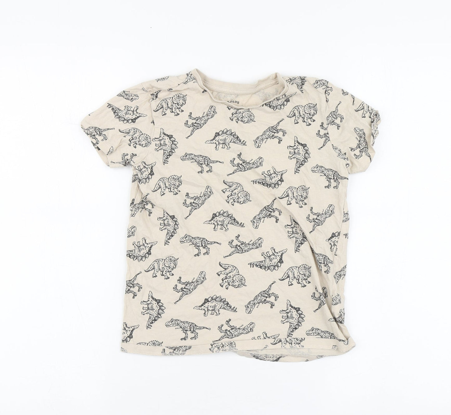 Sinsay Boys Beige Geometric Cotton Basic Polo Size 8-9 Years Round Neck