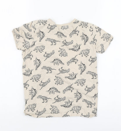 Sinsay Boys Beige Geometric Cotton Basic Polo Size 8-9 Years Round Neck