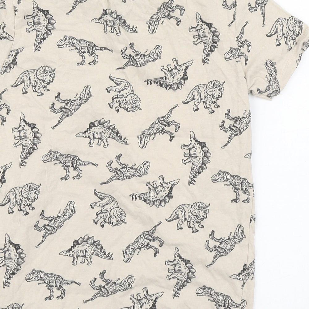Sinsay Boys Beige Geometric Cotton Basic Polo Size 8-9 Years Round Neck