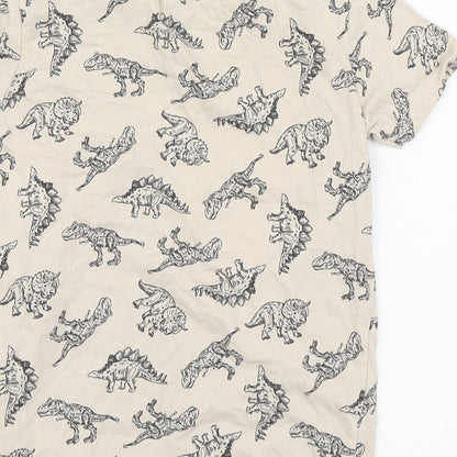 Sinsay Boys Beige Geometric Cotton Basic Polo Size 8-9 Years Round Neck