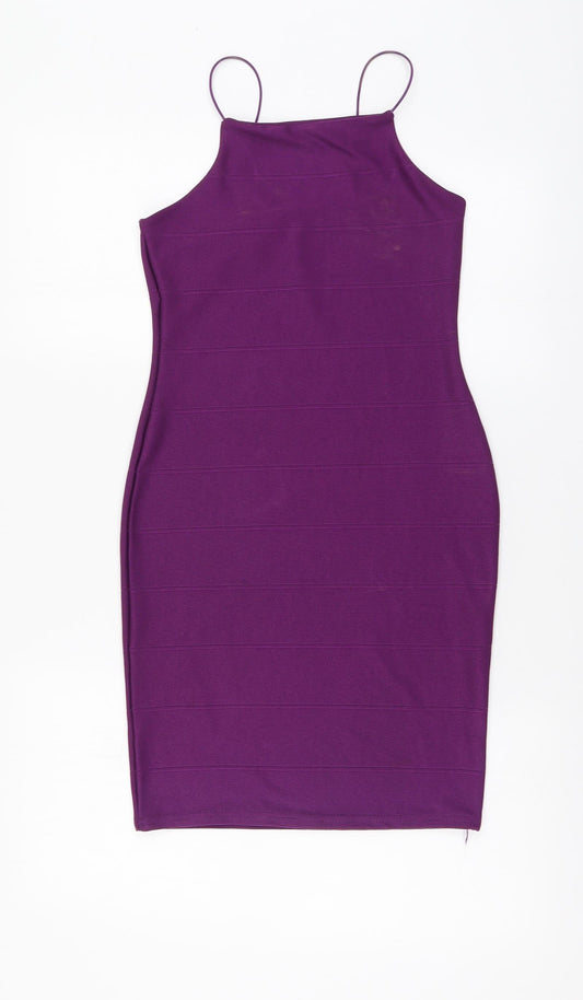Boohoo Womens Purple Viscose A-Line Size 10 Square Neck