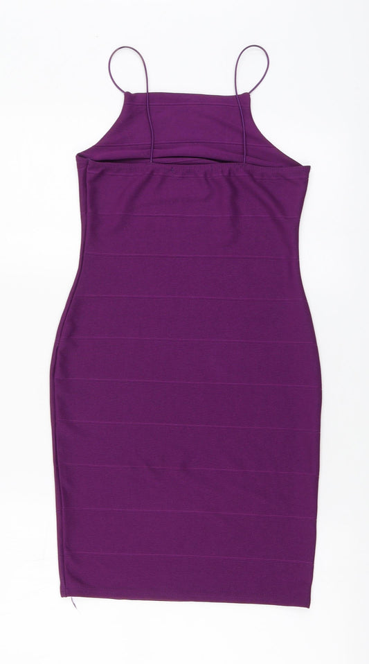 Boohoo Womens Purple Viscose A-Line Size 10 Square Neck